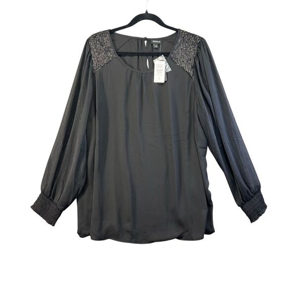 Nwt 2x xxl Torrid 40960741 GEORGETTE WITH SEQUIN TRIM BLOUSE DEEP BLACK - Picture 1 of 8